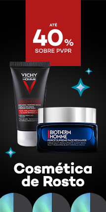 Cosm&eacute;tica Rosto Homem com destaque promocional de at&eacute; 40% sobre pre&ccedil;o de Venda ao P&uacute;blico Recomendado